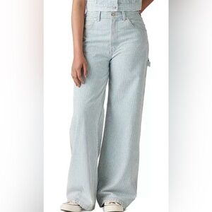 Levi’s Cinch Waist Baggy Carpenter Jeans Blue & White Hickory Stripe Size 32x31